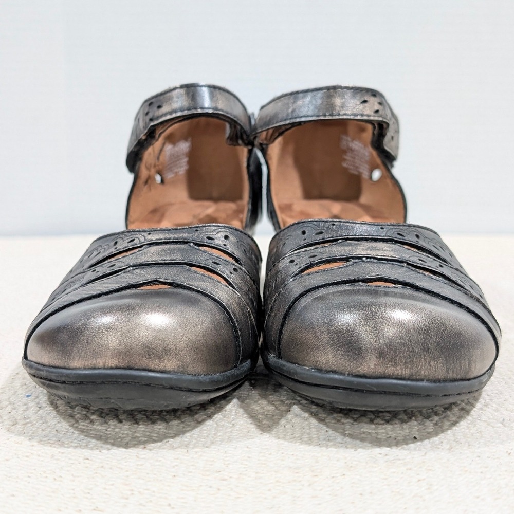 Rockport Metallic Pewter Bronze Leather Mary Jane Comfort Heels Velcro Strap 8.5 - Picture 7 of 12